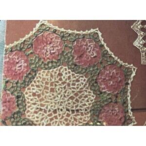 Vintage 1960's Pricilla Doily Crochet Pattern PINK ROSE GARDEN Irish Lace 15"